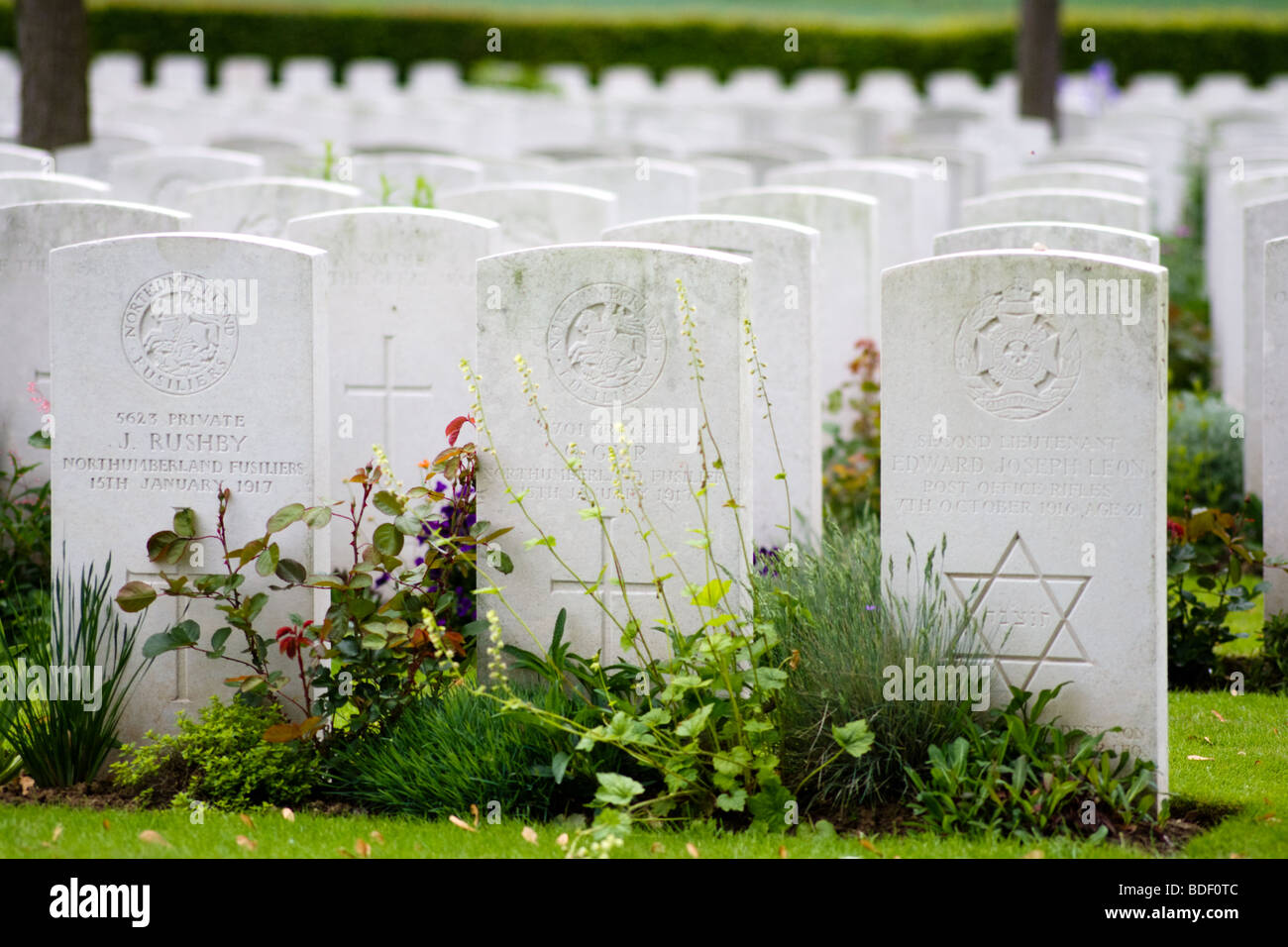 Première guerre mondiale les pierres tombales dans un cimetière dans le Nord de la France Banque D'Images