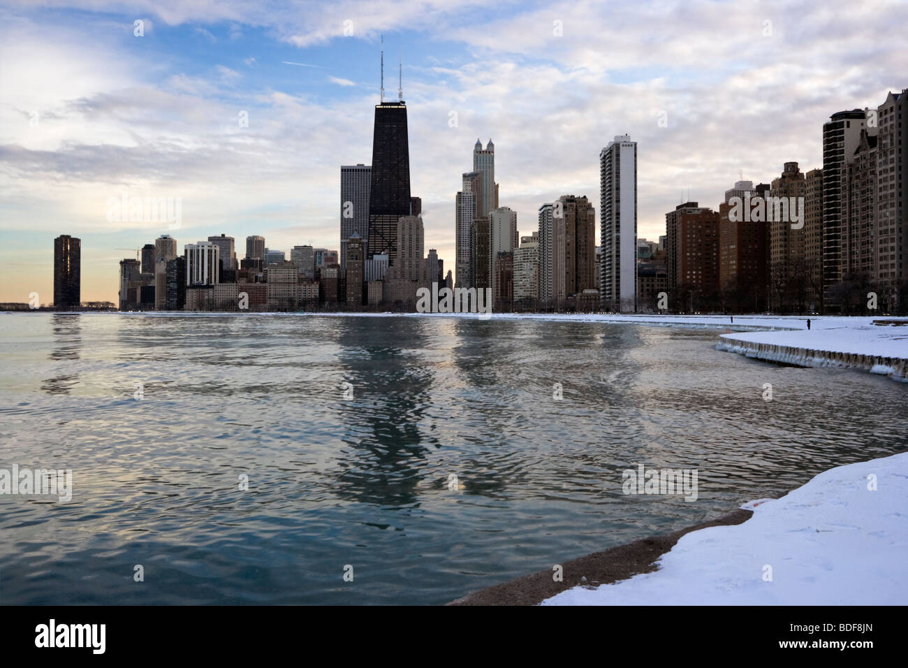 L'hiver au centre-ville de Chicago, IL, Côte d'or. Banque D'Images