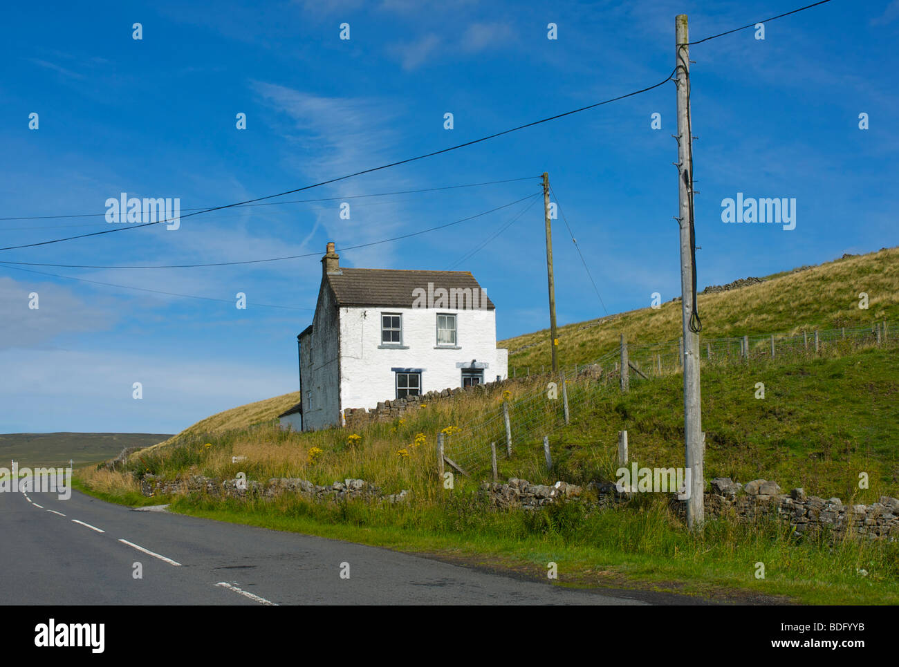 Maison blanchie à la chaux dans la région de Teesdale, County Durham, England UK Banque D'Images