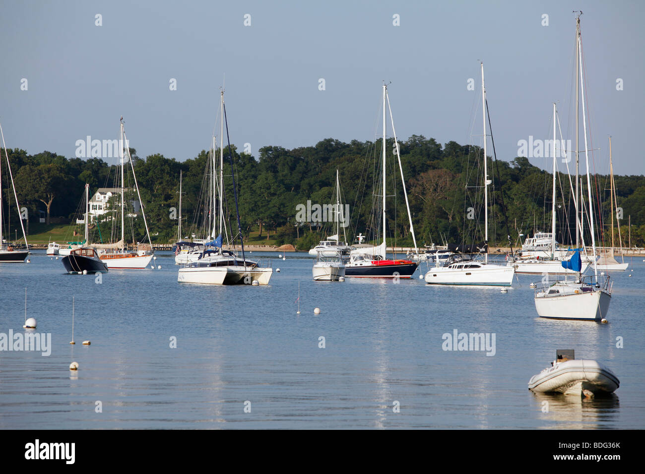 Bateaux amarrés, Shelter Island, New York Banque D'Images