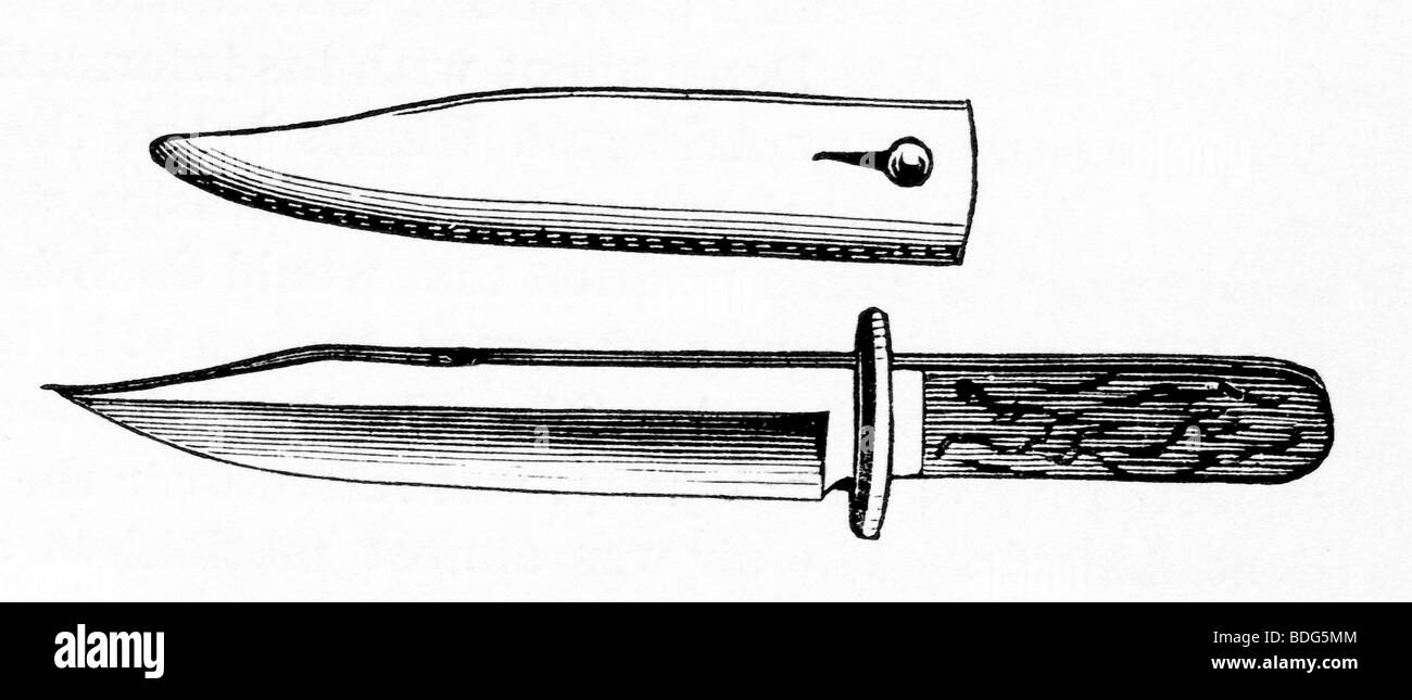 Au moment de la guerre de Sécession, le Mississippi rifleman transportés dans leur gaine ceinture un couteau, connu comme un couteau Bowie. Banque D'Images