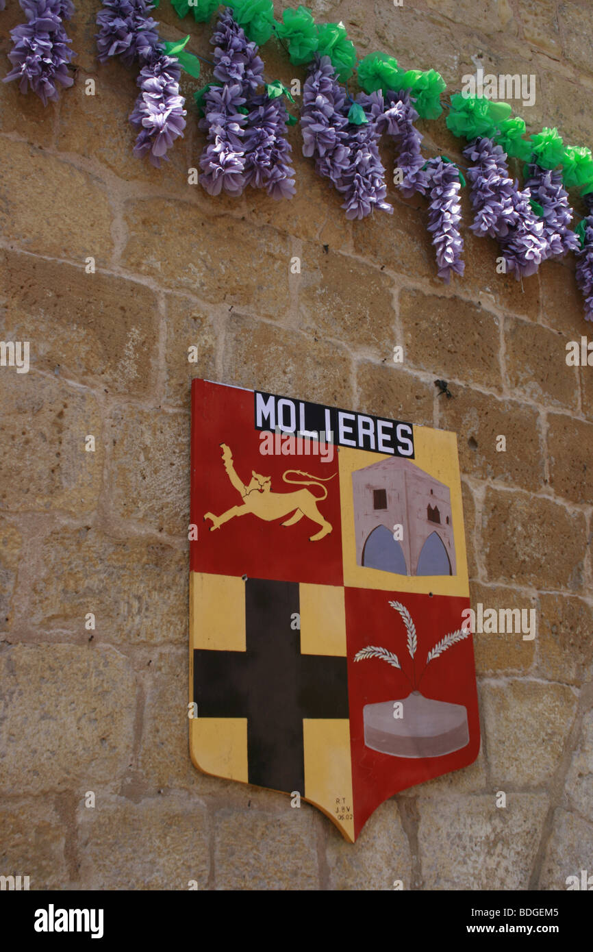 Armoiries de la ville de Molieres, une bastide dans le Périgord, France Banque D'Images