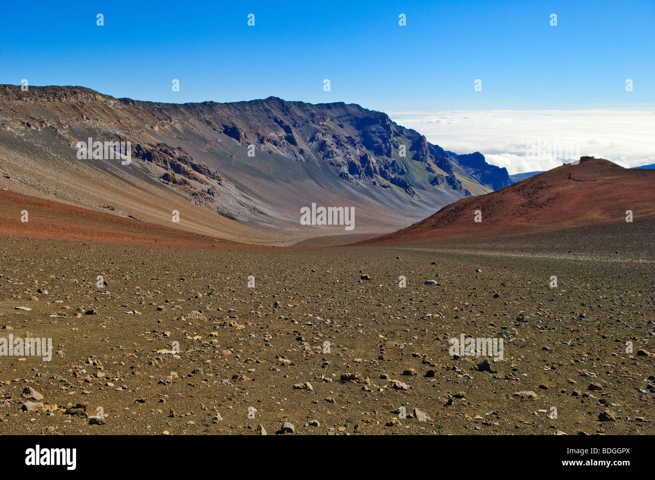 Glissement du cratère de Haleakala Sentier des sables bitumineux ; Parc National de Haleakala, Maui, Hawaii. Banque D'Images