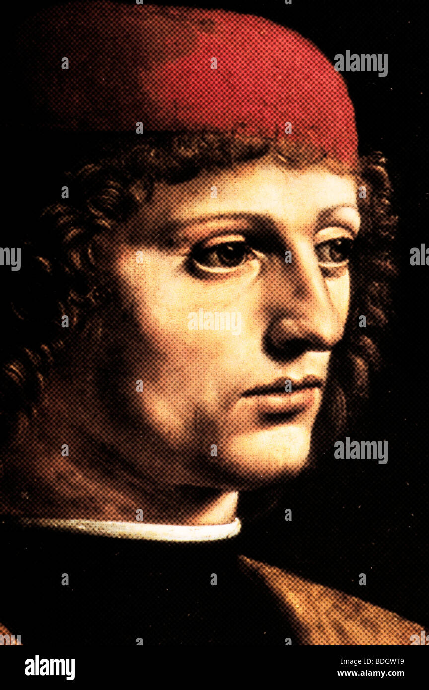 Portrait d'un musicien par Leonardo da Vinci modèle de demi-teinte Banque D'Images