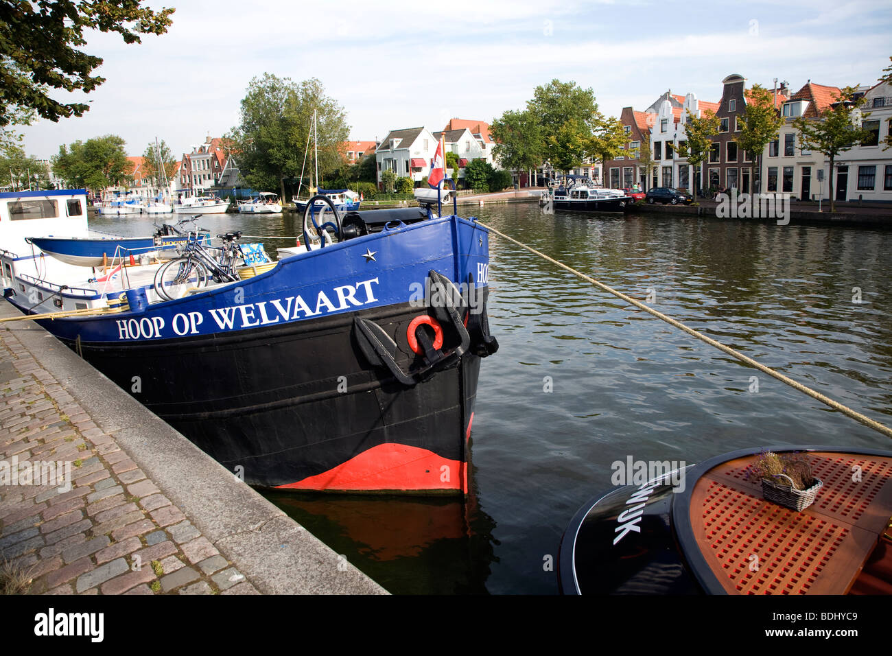 Rivière Spaarne Haarlem Holland bateaux Banque D'Images