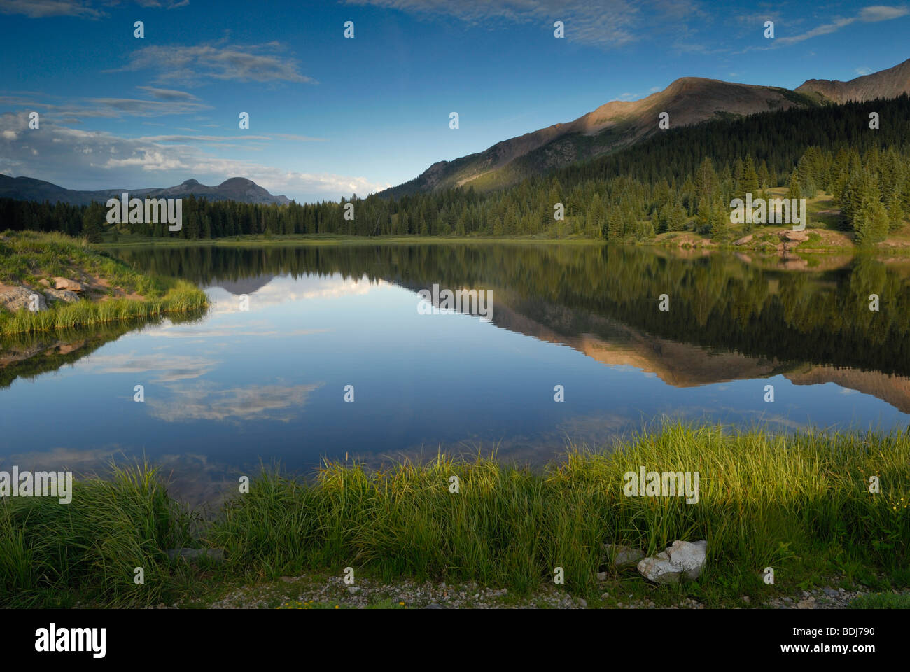 Réflexions du soir à Andrew's Lake dans les Montagnes Rocheuses du Colorado Banque D'Images