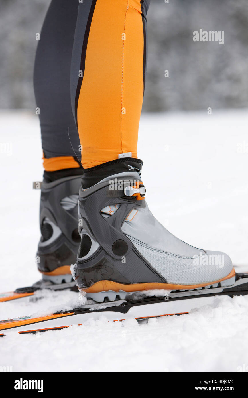 Close-up of Cross Country Bottes pour skieur, Whistler, British Columbia, Canada Banque D'Images
