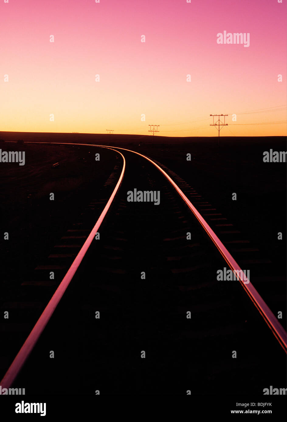 Les lignes de chemin de fer, Coucher du Soleil Banque D'Images