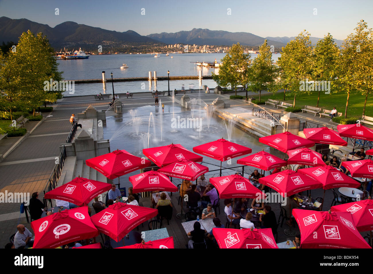 Les fontaines d'eau au moulin, Vancouver, Colombie-Britannique, Canada. Banque D'Images