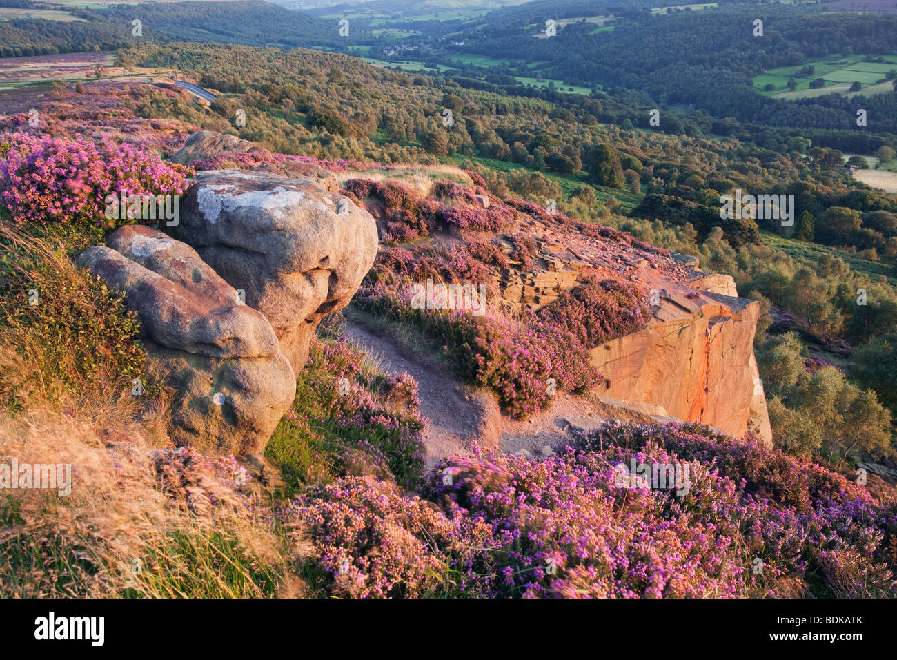Millstone Edge sur Hathersage Moor dans le parc national de Peak District, Derbyshire, Angleterre, Royaume-Uni Banque D'Images