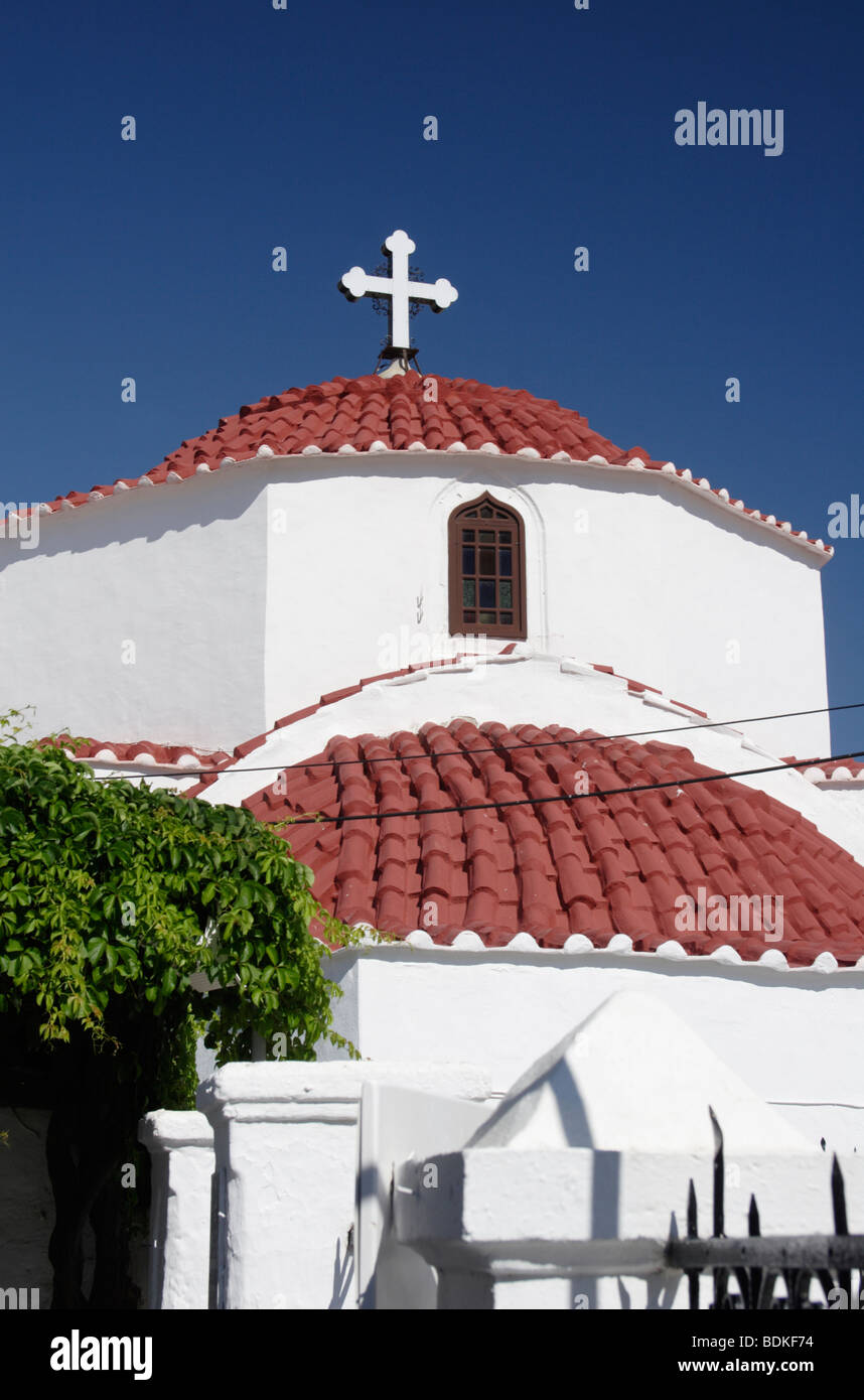 Vue de l'église Panagia Lindos Rhodes , , , Dodécanèse , Grèce Banque D'Images