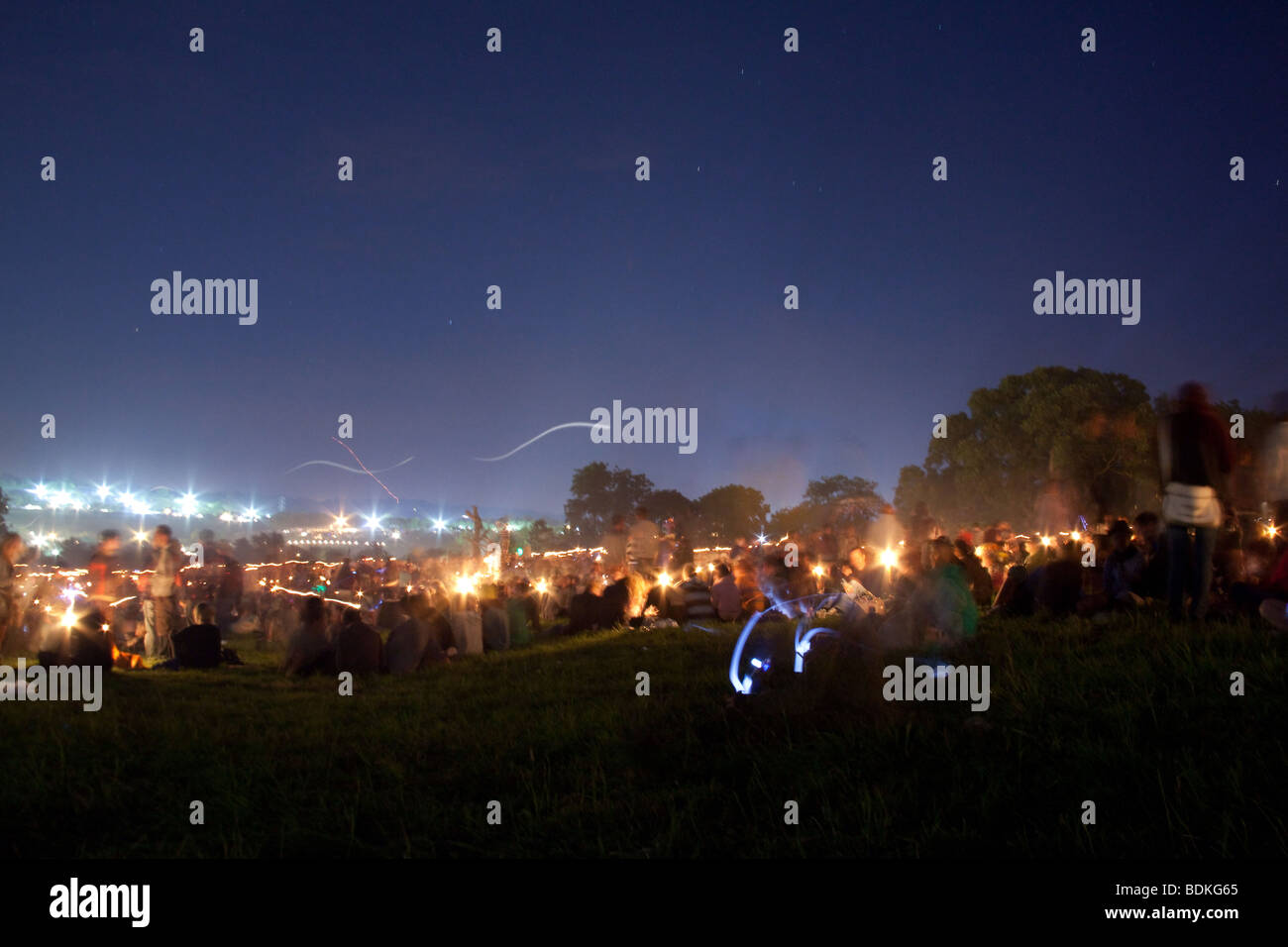 Cercle de pierre dans la nuit, Glastonbury Festival 2009 Banque D'Images