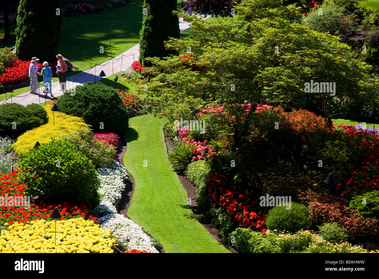 Jardin en contrebas au Butchart Gardens, Victoria, île de Vancouver, Colombie-Britannique, Canada. Banque D'Images