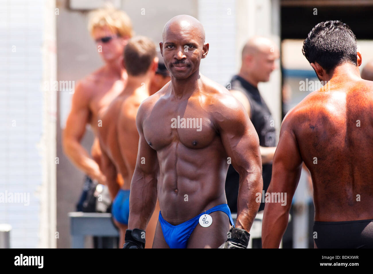 Les personnes qui travaillent dehors sur Muscle Beach à Venice Beach, LA, California, USA Banque D'Images