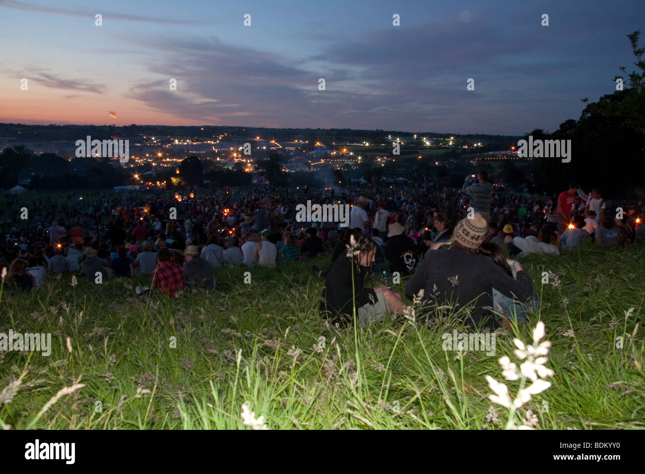 Cercle de pierre dans la nuit, Glastonbury Festival 2009 Banque D'Images