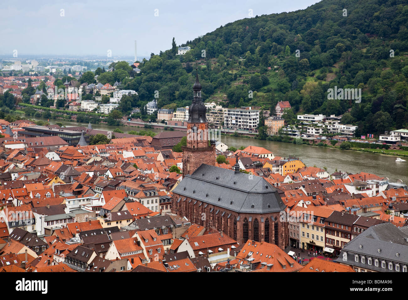 Allemagne Heidelberg donnent sur les toits de bâtiments du centre-ville vieille ville Neckar célèbre attraction touristique européenne Bavaria Banque D'Images