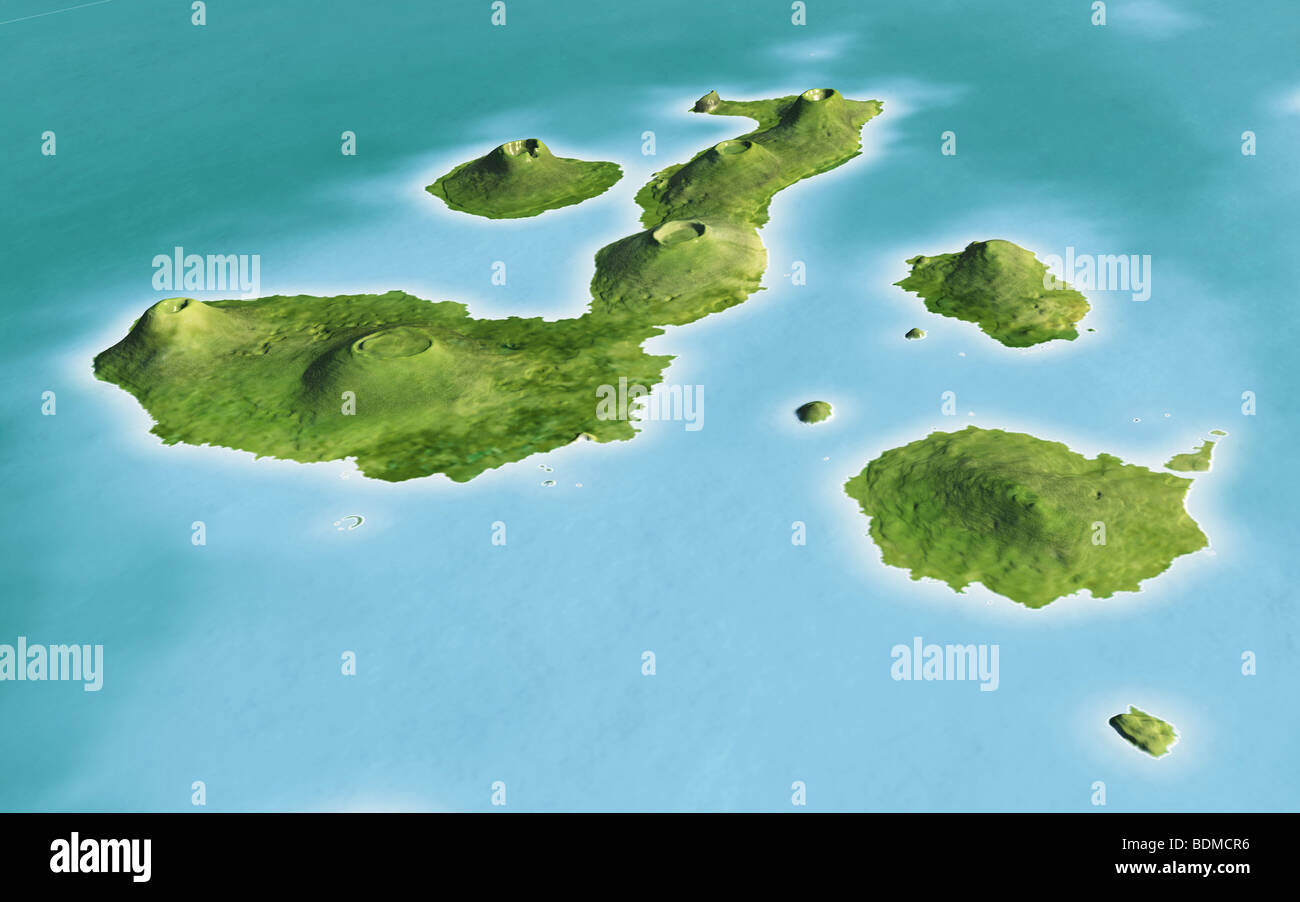 Îles Galapagos. Vue 3D de haute altitude, rendus à partir d'images. Banque D'Images