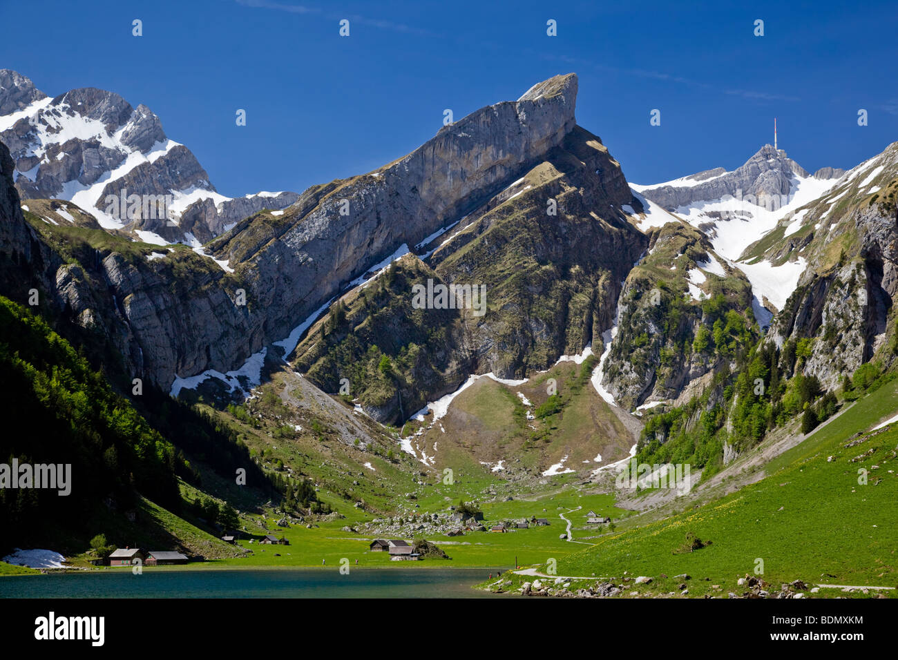 Le Säntis, plus haut sommet d'Appenzell avec 2502m, vu de l'seealpsee, Suisse Banque D'Images