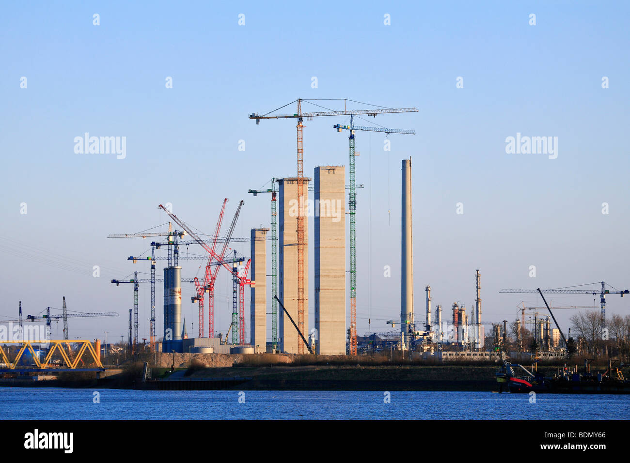 Site de construction, centrale de charbon Moorburg jusqu', ville hanséatique de ville hanséatique de Hambourg, Allemagne, Europe Banque D'Images