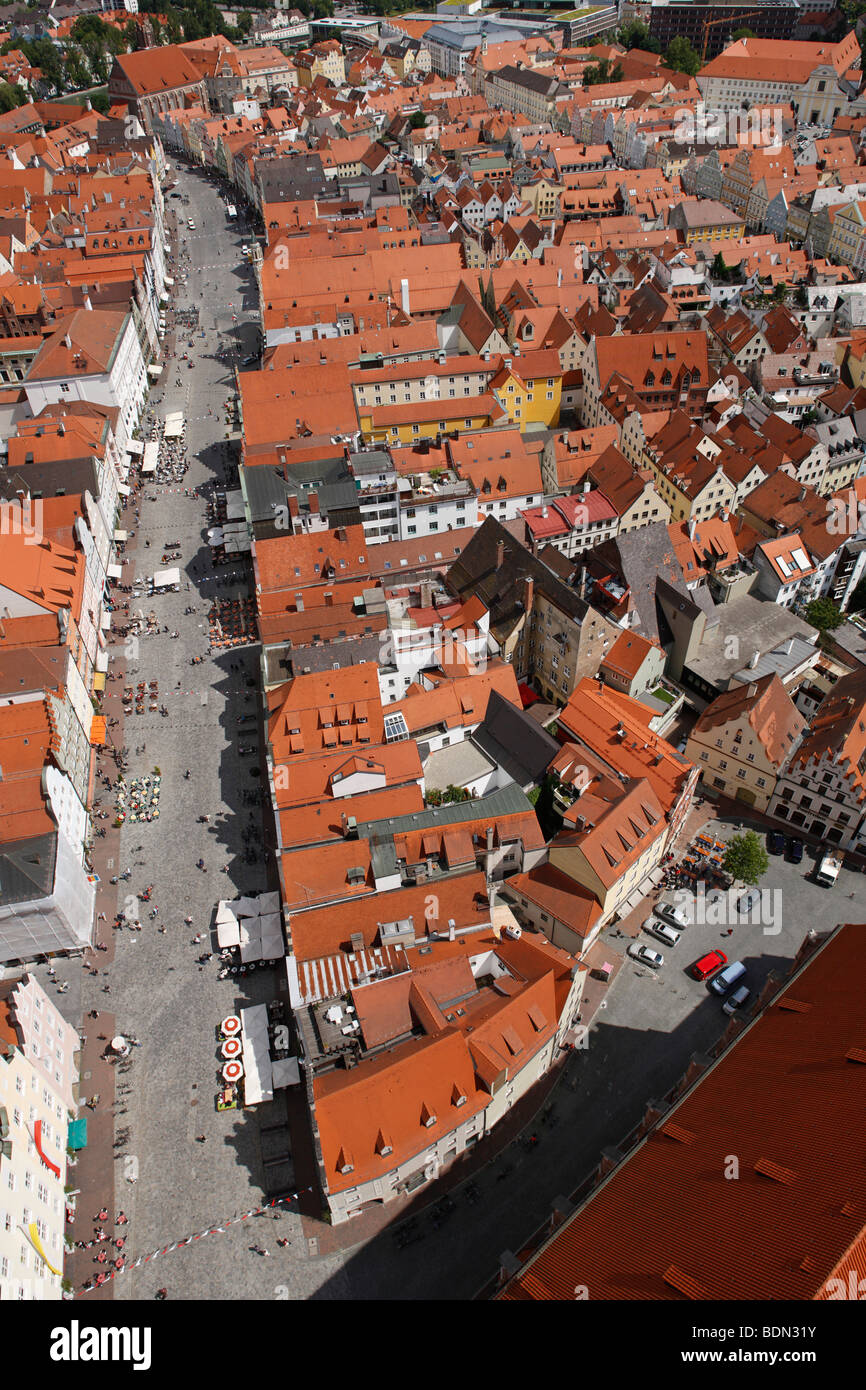 Landshut, Bürgerhäuser an der Altstadt, Blick vom Turm der Martinskirche Banque D'Images