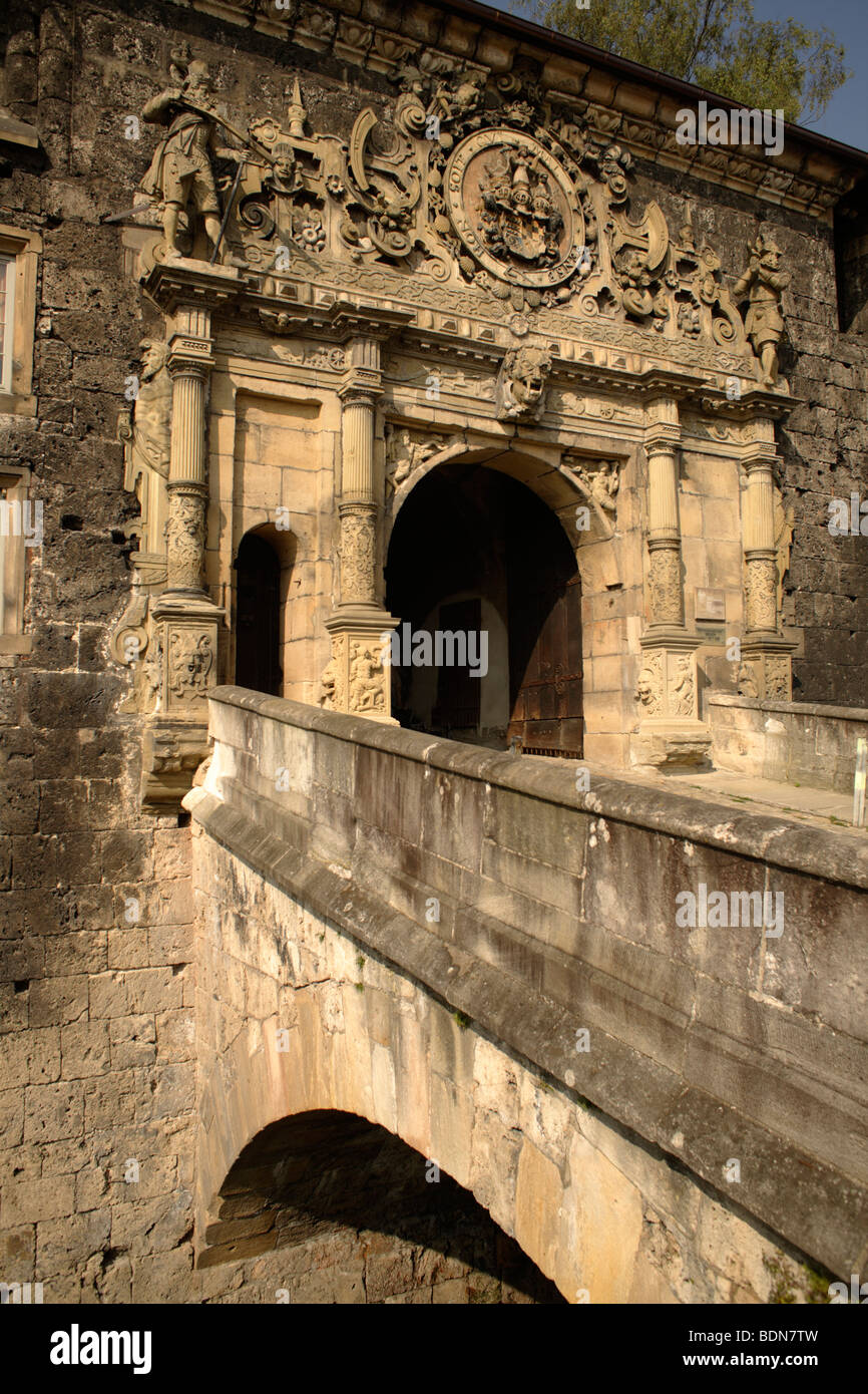 Vue détaillée de la passerelle sur Hohentuebingen Château, Tuebingen, Bade-Wurtemberg, Allemagne, Europe Banque D'Images