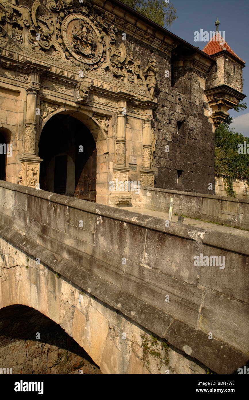 Vue détaillée de la passerelle sur Hohentuebingen Château, Tuebingen, Bade-Wurtemberg, Allemagne, Europe Banque D'Images