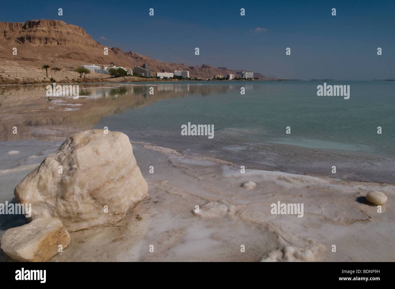 La formation de sel à Ein Bokek Hotel and Resort district sur la rive de la Mer Morte, près de Neve Zohar. Israël Banque D'Images