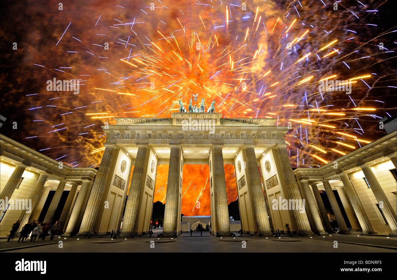 Porte de Brandebourg, Fireworks, Berlin Banque D'Images