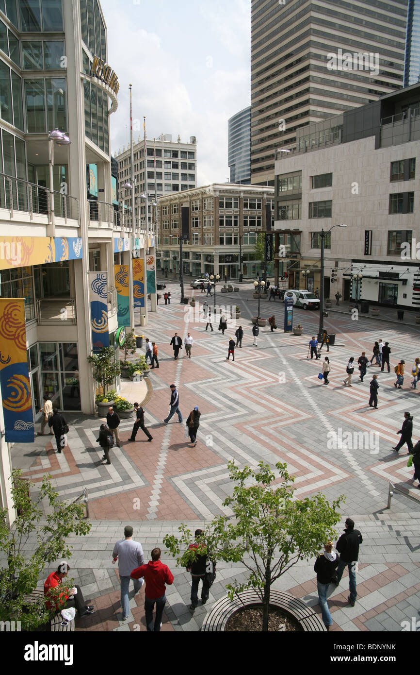 Westlake Center à Seattle, Washington. Banque D'Images