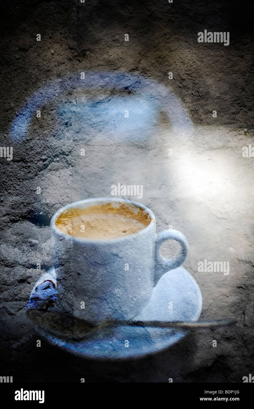 Digital composite d'une tasse de café avec texture ajoutée Banque D'Images