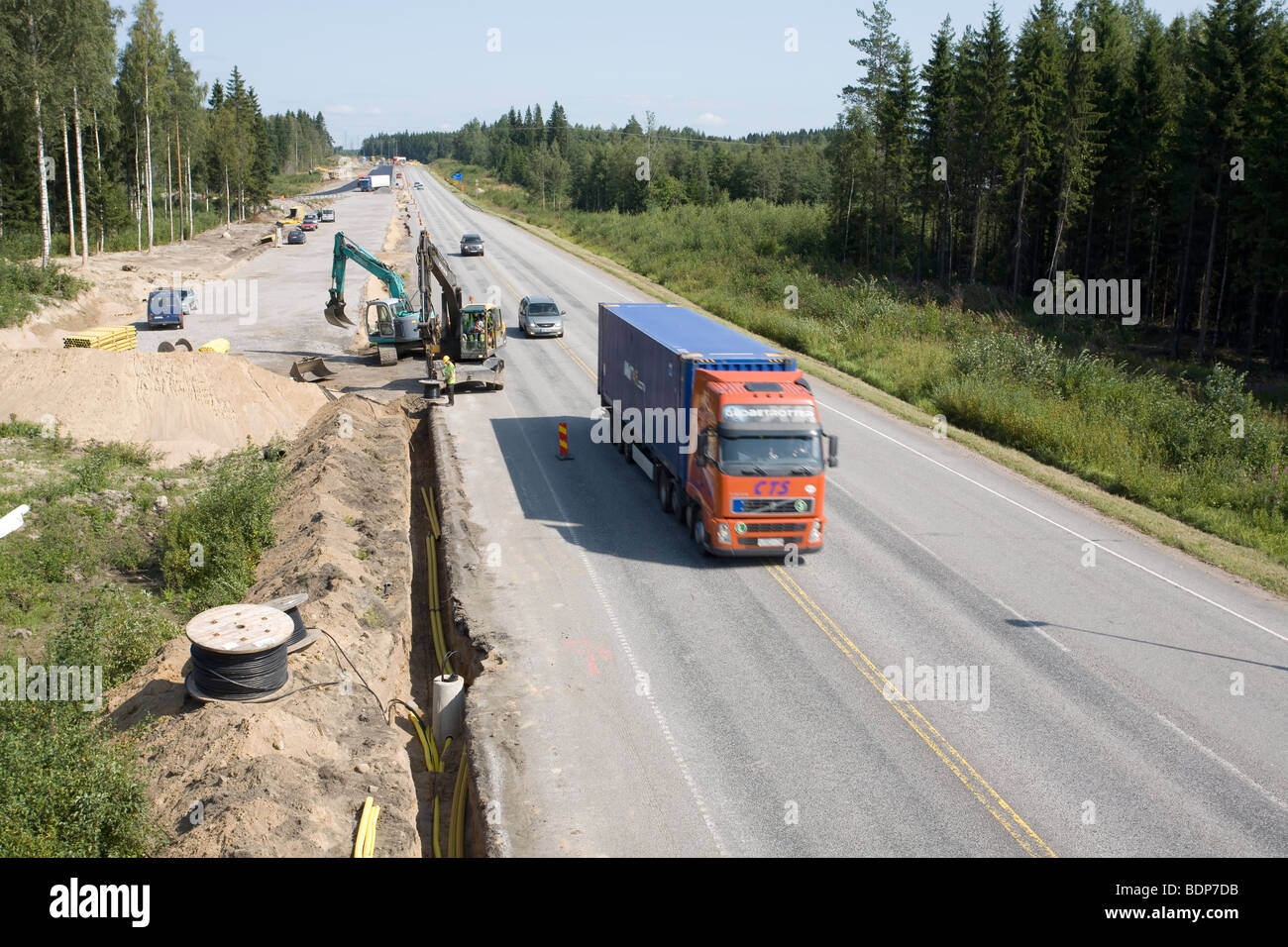 Chantier de construction routière à Lappeenranta, Finlande Banque D'Images