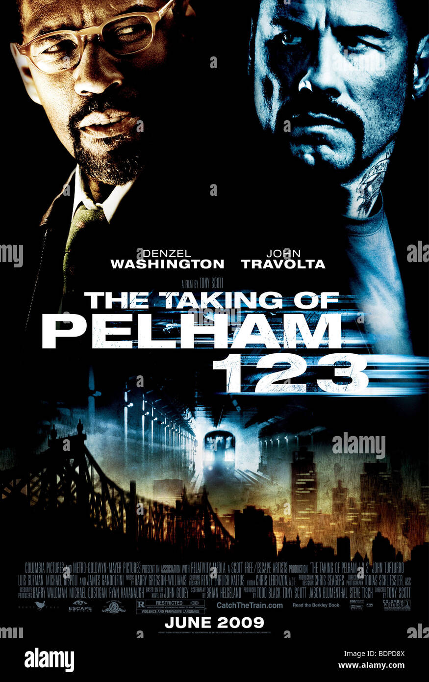 La prise de la Pelham 123 Année 2009 Réalisateur Tony Scott Denzel Washington, John Travolta Film poster (USA) remake de Banque D'Images