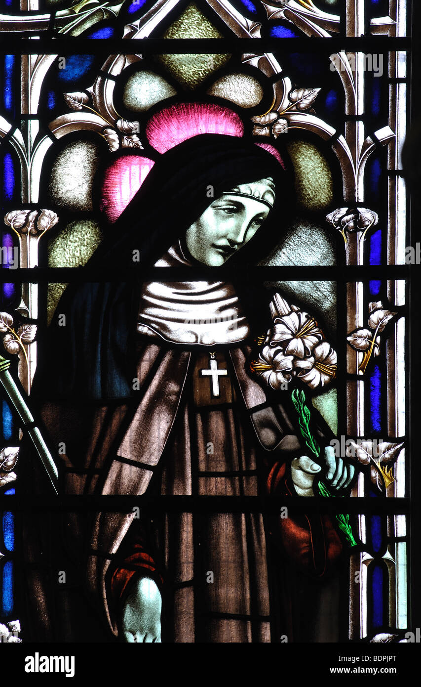 Sainte Claire vitraux dans l'église St Paul, Bedford, Bedfordshire, England, UK Banque D'Images