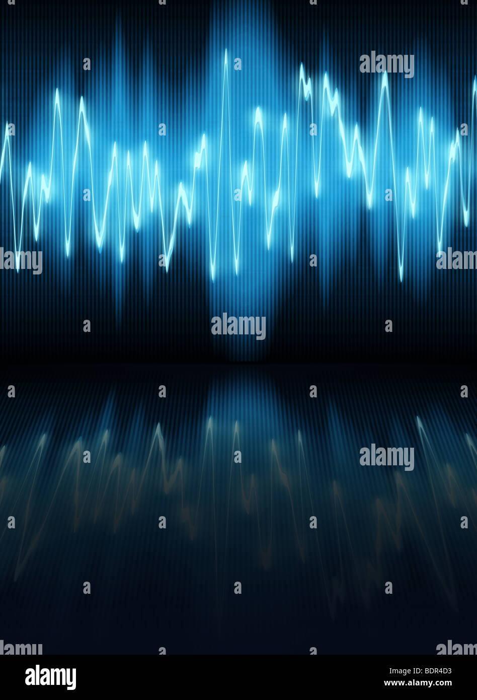 Oscillant les ondes sonores sur fond noir Banque D'Images