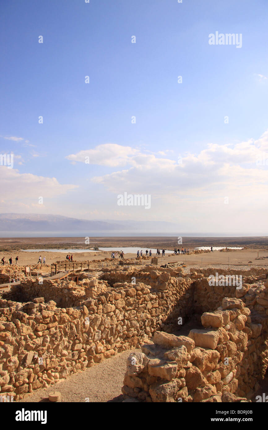 La vallée de la Mer Morte, l'ancienne colonie de Qumran Banque D'Images