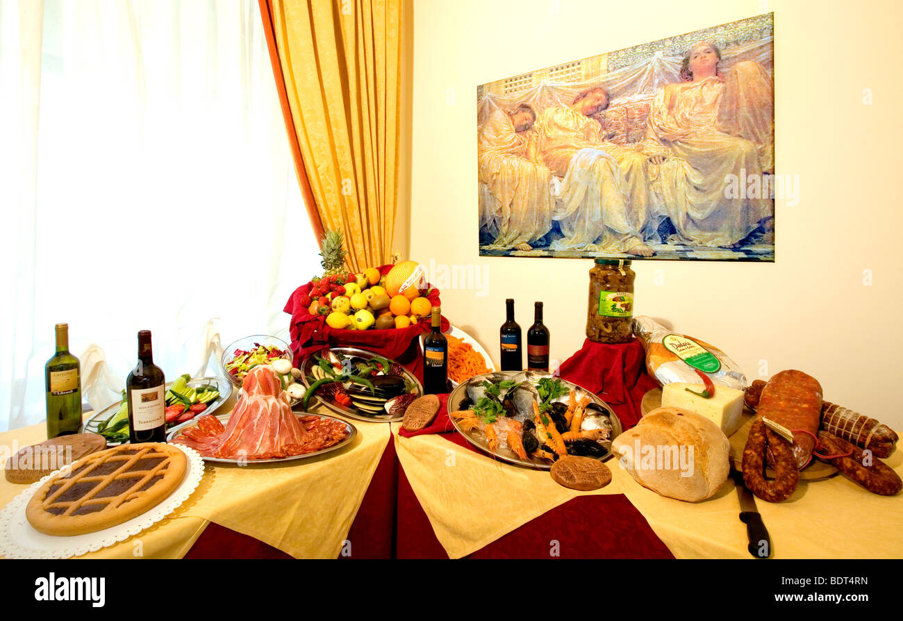 Un Artisan Buffet de cuisine italienne typique de l''Hotel Astj de Castrovillari, Cosenza, Calabre, Italie Banque D'Images