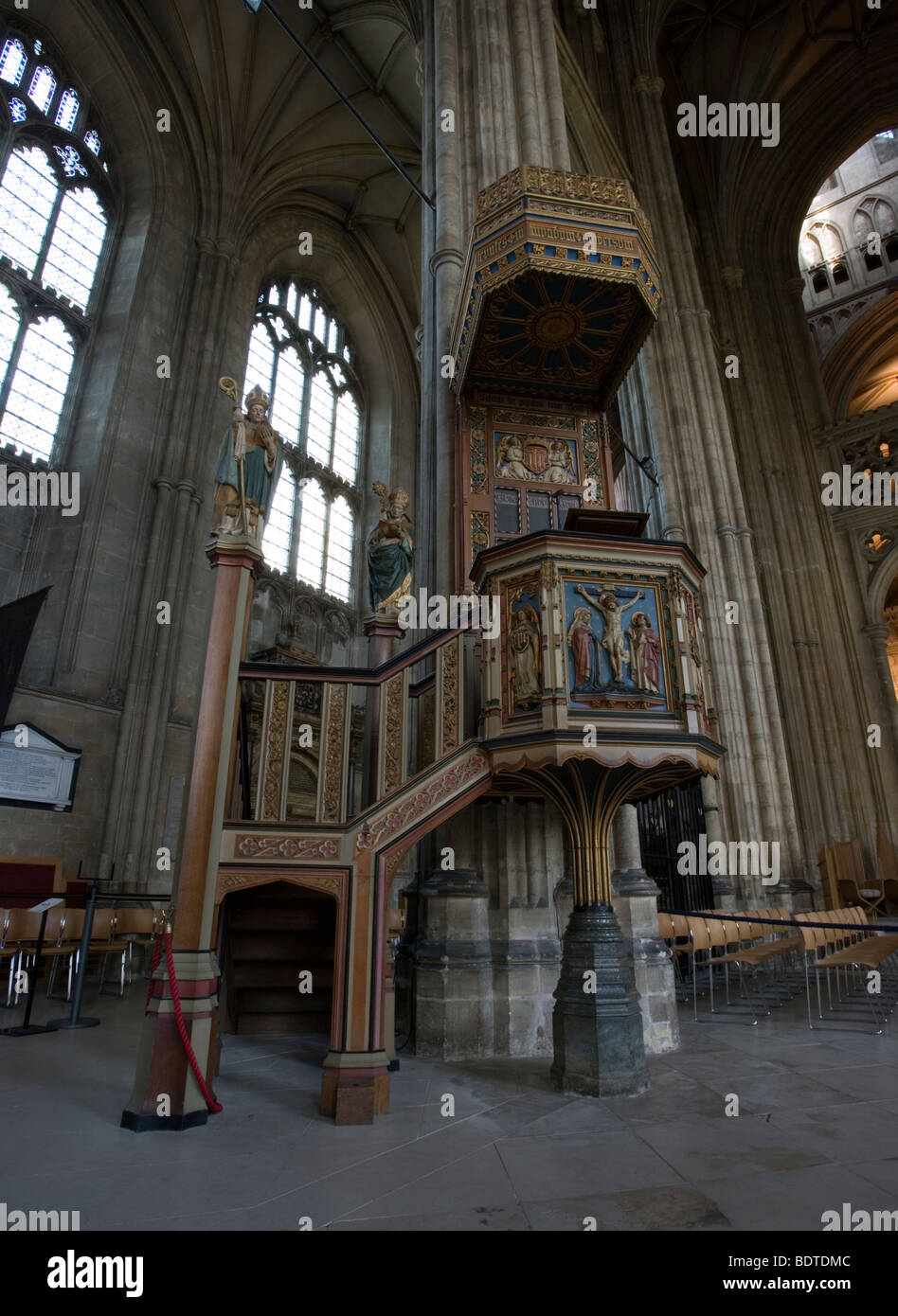 Chaire à l'intérieur de la Cathédrale de Canterbury, Kent, UK Banque D'Images