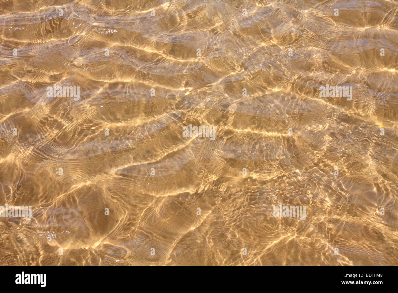 Ondulation sur l'eau de mer claire sur la rive sablonneuse, Omaha Beach, Colleville-sur-Mer, Normandie France Banque D'Images