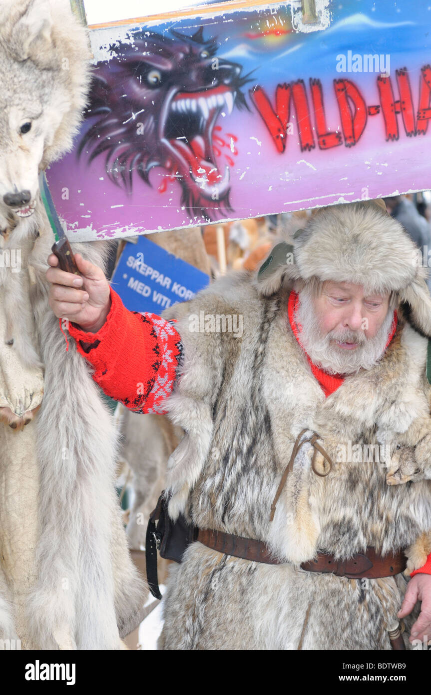 Marché d'hiver lapon, marchand, Laponie, Suède, Norrbotten Banque D'Images