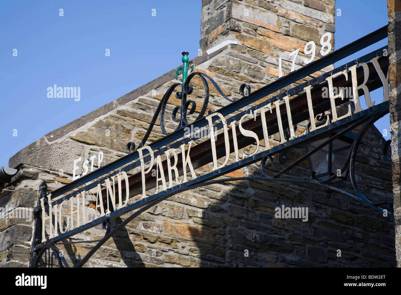 Eingang, entrée privée, Highland Park Distillery kirkwall, Orkney Islands, Scotland Banque D'Images