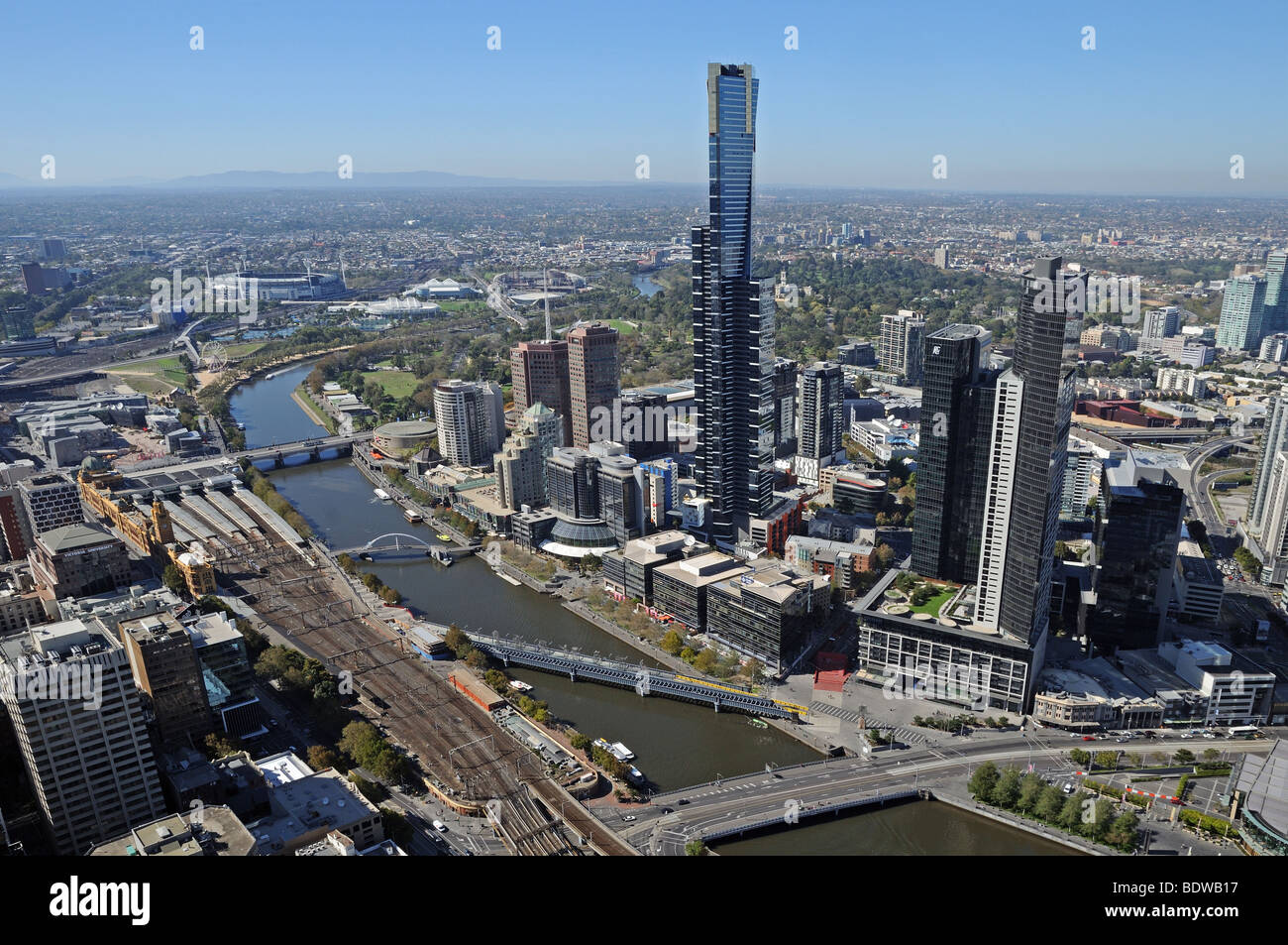 Centre-ville d'une vue aérienne du pont d'observation sur l'Australie Melbourne Rialto Tower Banque D'Images