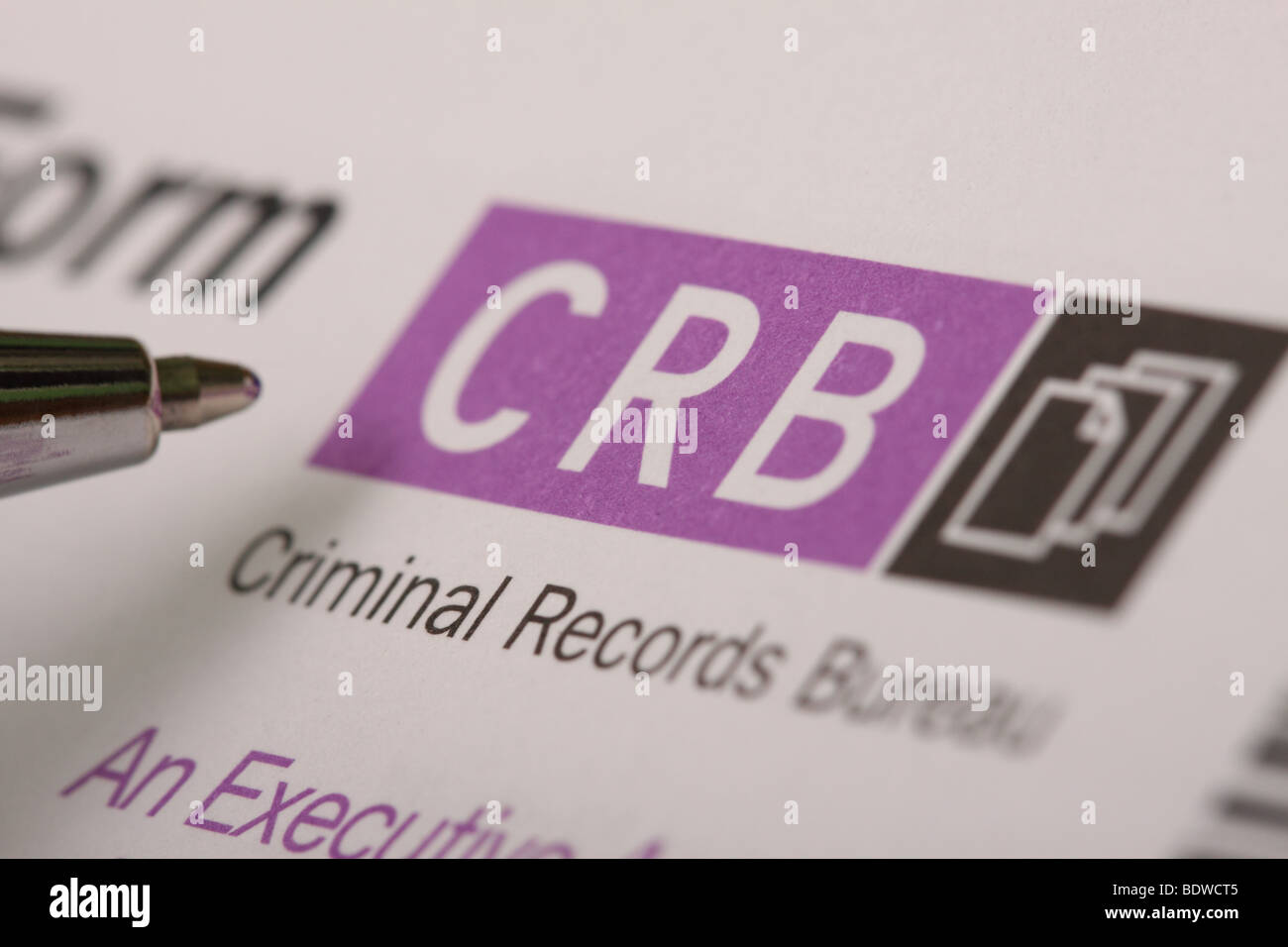CRB Criminal Records Bureau Formulaire de vérification d'identité ID UK Banque D'Images