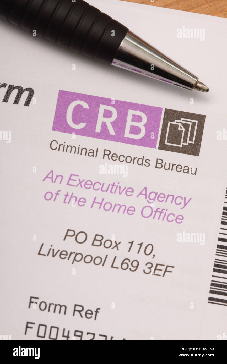 CRB Criminal Records Bureau Formulaire de vérification d'identité ID Banque D'Images