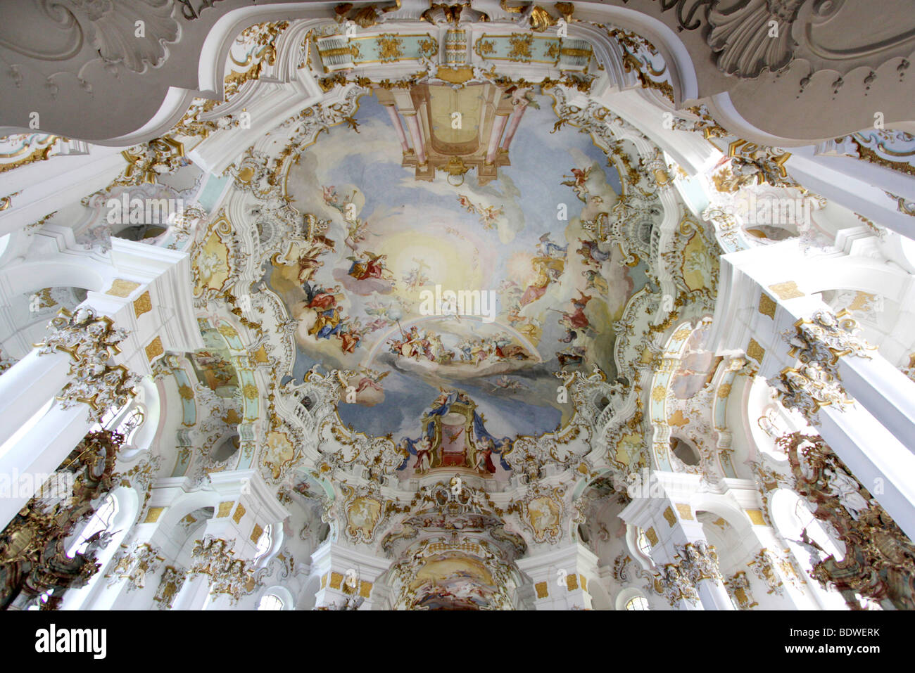 Fresque au plafond de la coupole de l'église Wieskirche, Wies, Steingaden, Bavaria, Germany, Europe Banque D'Images