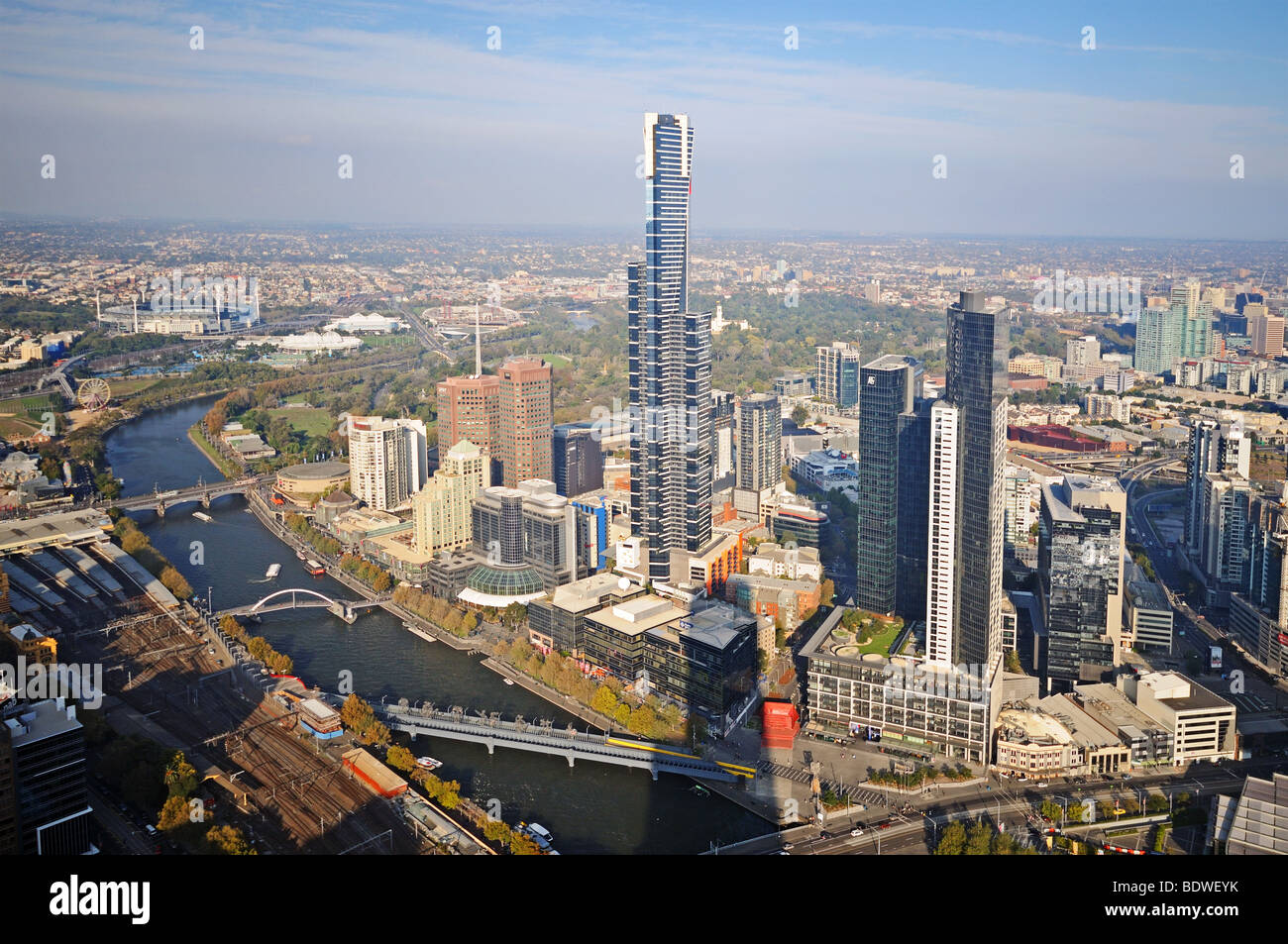 Centre-ville d'une vue aérienne du pont d'observation sur l'Australie Melbourne Rialto Tower Banque D'Images