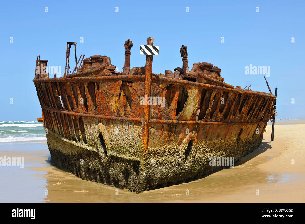Naufrage de l'ancien paquebot de luxe Maheno SS, soixante-quinze Mile Beach, l'UNESCO Site du patrimoine naturel mondial, Fraser Island, Grand S Banque D'Images