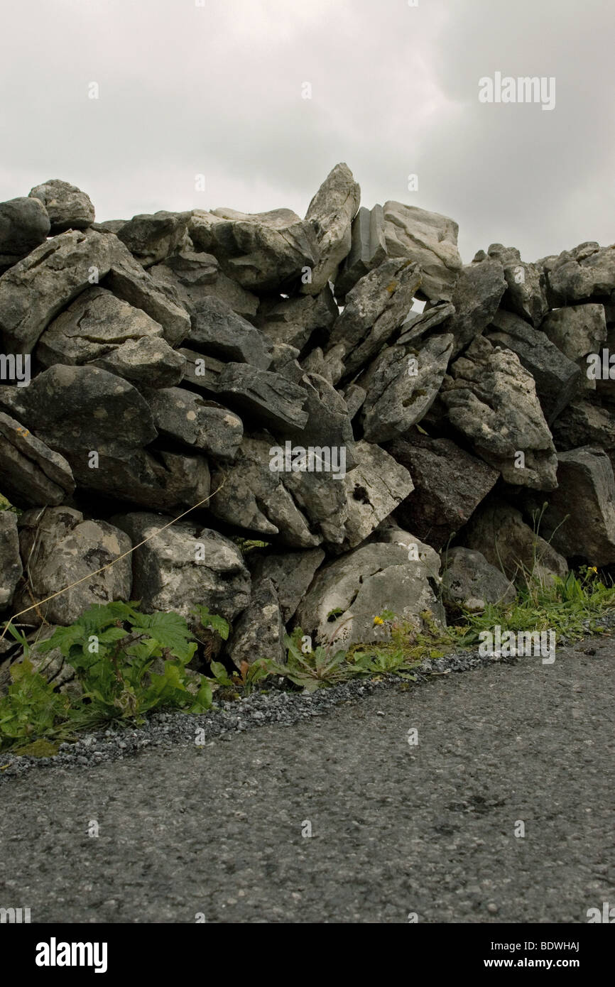 Mur de pierre traditionnel, l'Inis Mor (Inismore) Island, les îles d'Aran, Co. de Galway, Irlande Banque D'Images