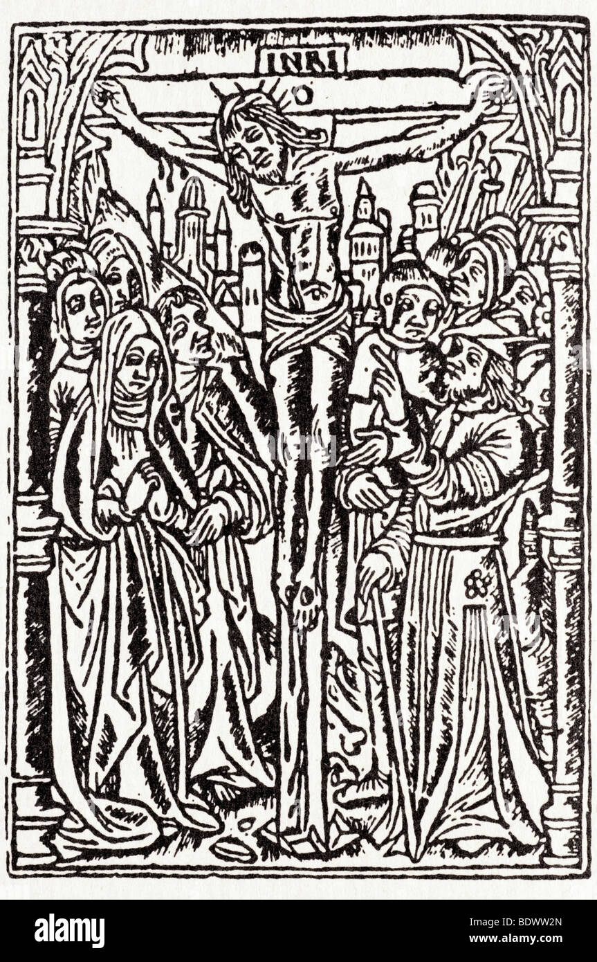 W de worde 15 feb 1512 Jacobus de Voragine legenda aurea la crucifixion l'arbre marys et John tous sans nimbuses et tous les lo Banque D'Images