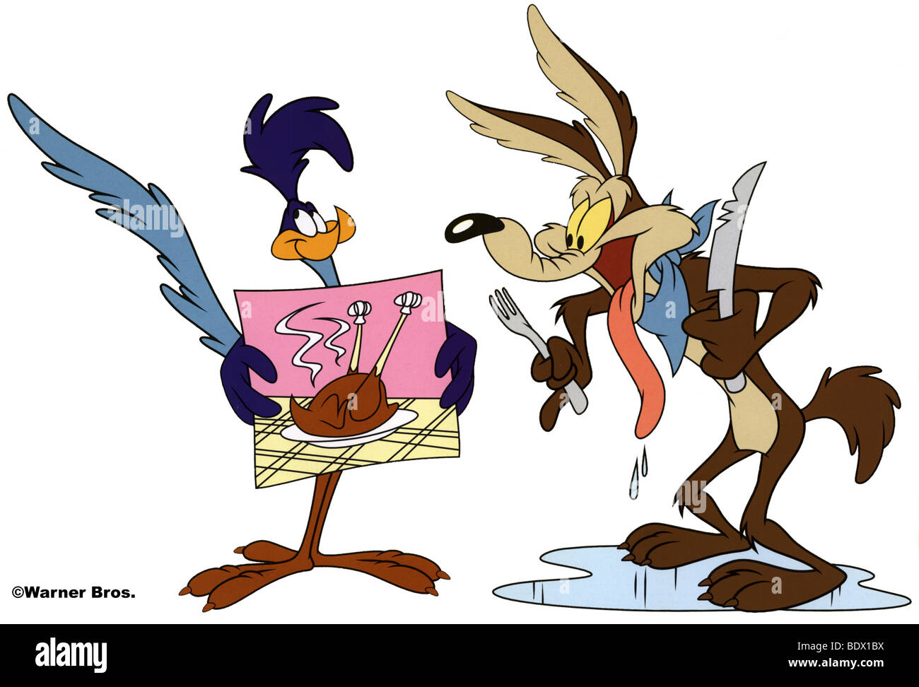 ROAD RUNNER et Wile E Coyote - Warner Bros de personnages de dessins animés dans la série Looney Tunes Banque D'Images