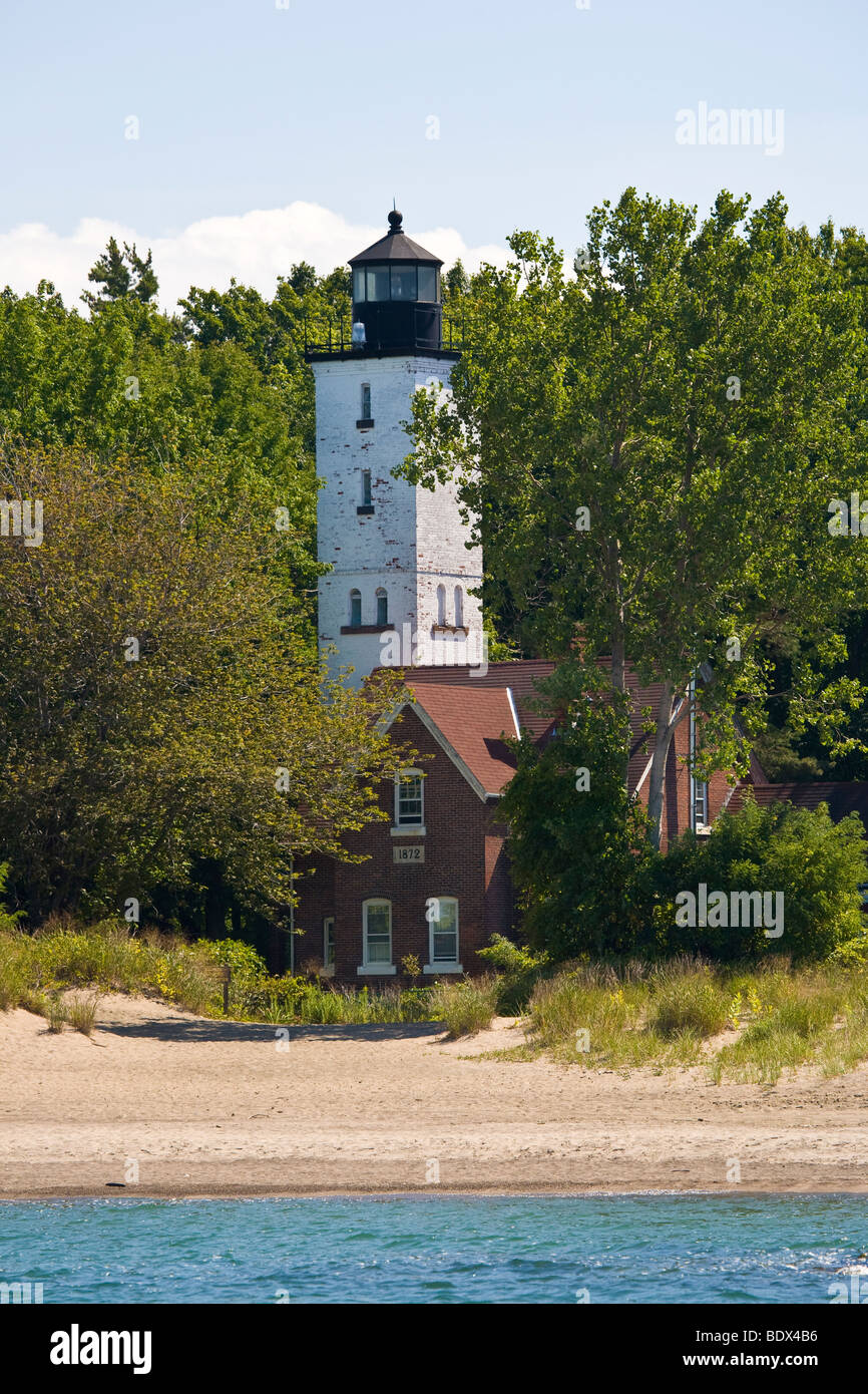 Presque Isle phare sur le lac Érié en Presque Isle State Park à Érié, Michigan, United States Banque D'Images